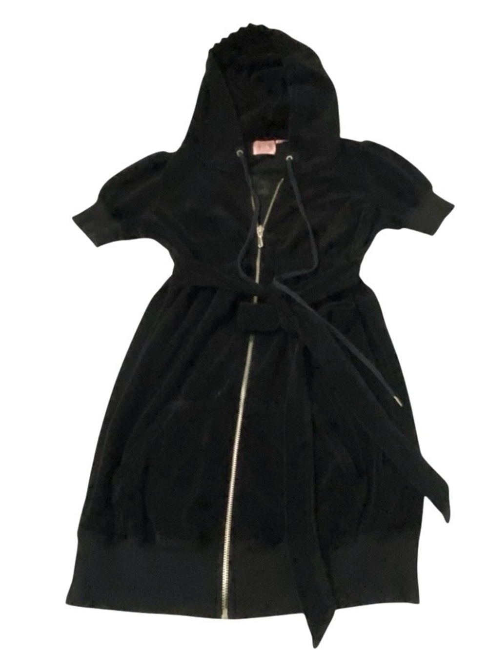 Juicy Couture Black Velour Hoodie Dress Zip Front Y2K Glam Small